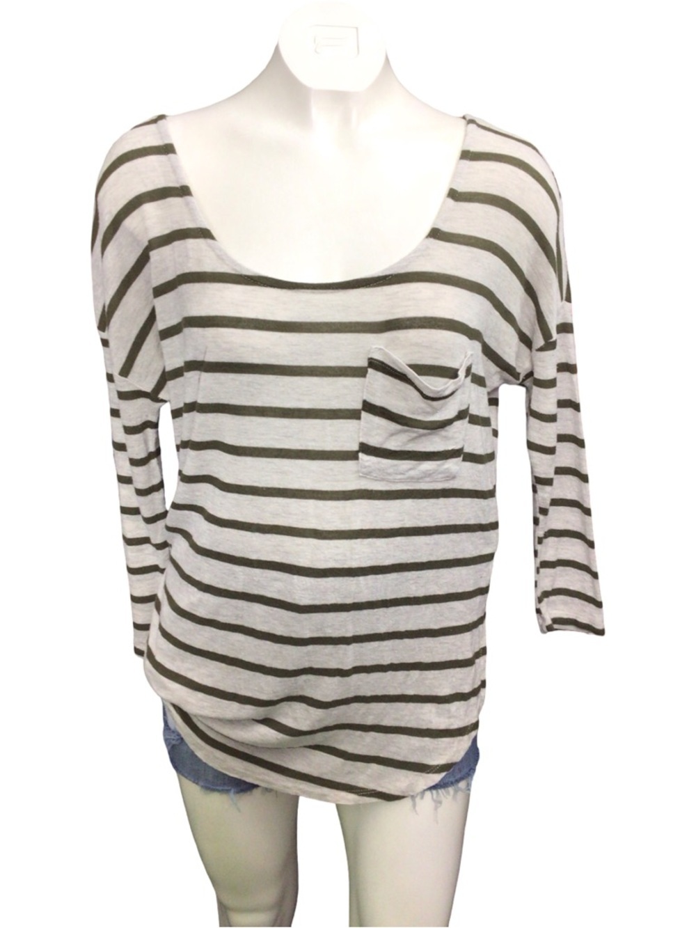 Charlotte Russe Olive and White Striped Scoop Neck Long Sleeve Top Y2K
